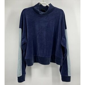 Zelos Velour Sweatshirt XL Navy Blue Mock Neck Athleisure Sporty Minimalist